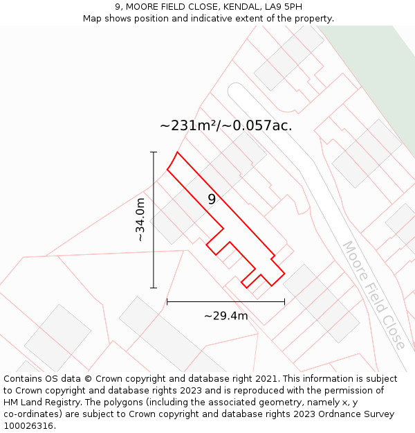 9, MOORE FIELD CLOSE, KENDAL, LA9 5PH: Plot and title map