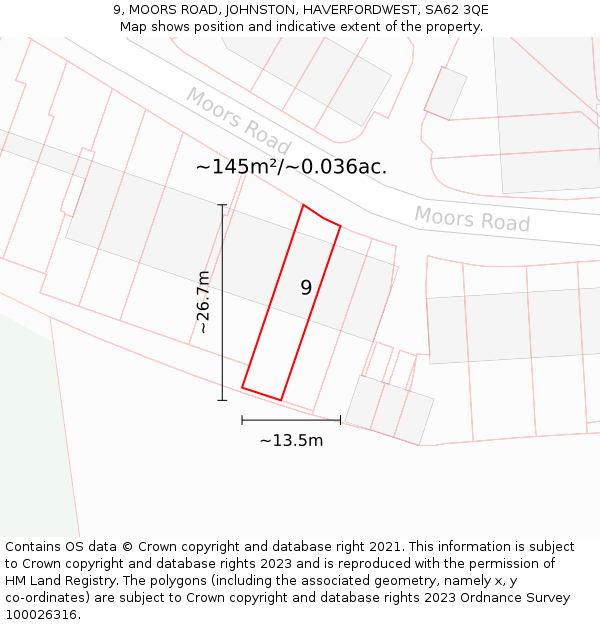 9, MOORS ROAD, JOHNSTON, HAVERFORDWEST, SA62 3QE: Plot and title map