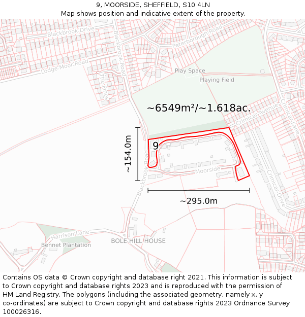 9, MOORSIDE, SHEFFIELD, S10 4LN: Plot and title map