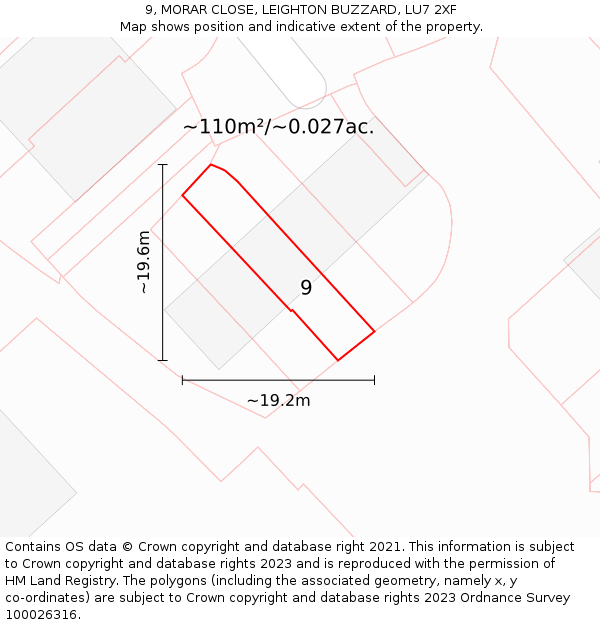 9, MORAR CLOSE, LEIGHTON BUZZARD, LU7 2XF: Plot and title map