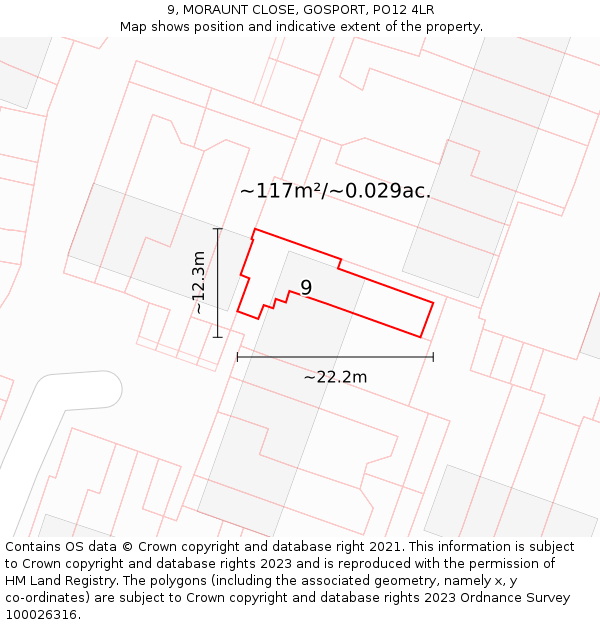 9, MORAUNT CLOSE, GOSPORT, PO12 4LR: Plot and title map