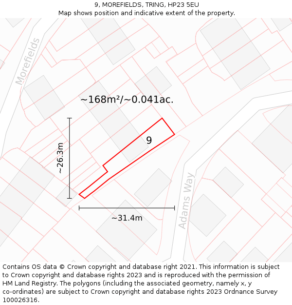 9, MOREFIELDS, TRING, HP23 5EU: Plot and title map