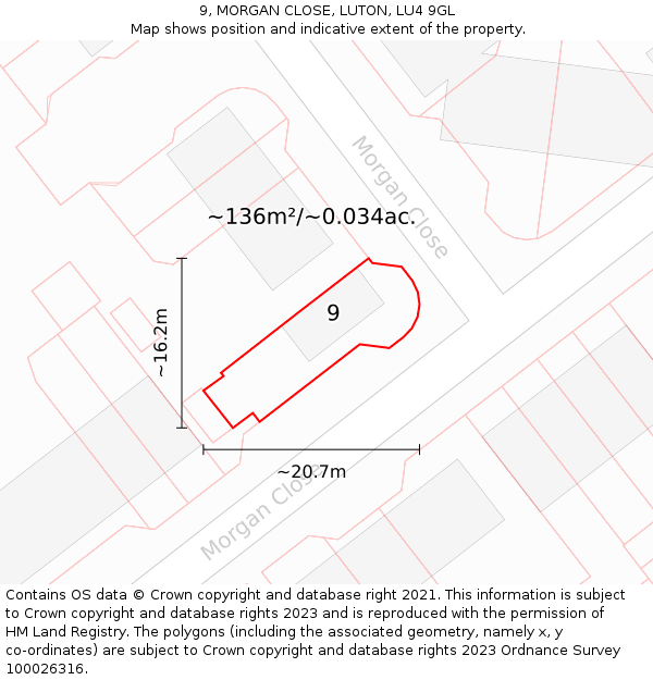 9, MORGAN CLOSE, LUTON, LU4 9GL: Plot and title map
