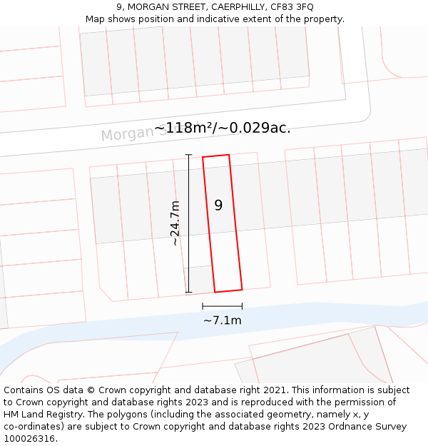 9, MORGAN STREET, CAERPHILLY, CF83 3FQ: Plot and title map