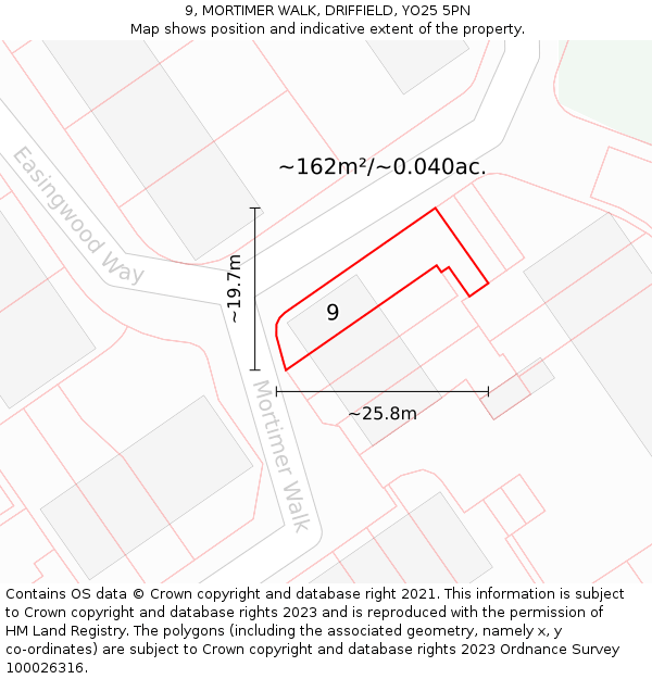 9, MORTIMER WALK, DRIFFIELD, YO25 5PN: Plot and title map