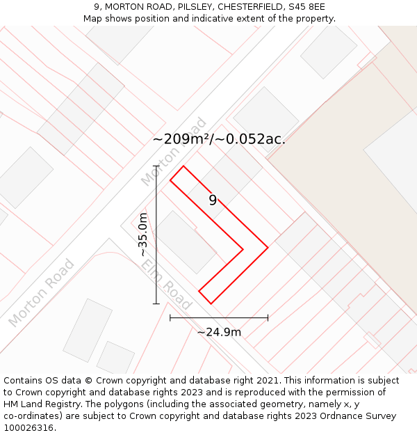 9, MORTON ROAD, PILSLEY, CHESTERFIELD, S45 8EE: Plot and title map