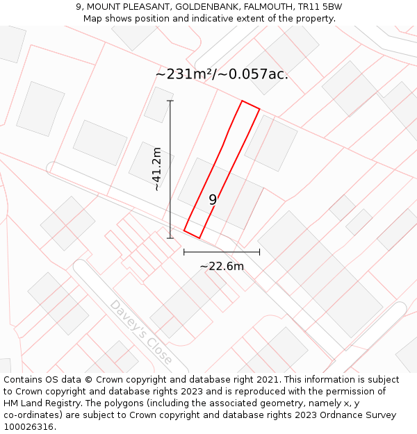 9, MOUNT PLEASANT, GOLDENBANK, FALMOUTH, TR11 5BW: Plot and title map