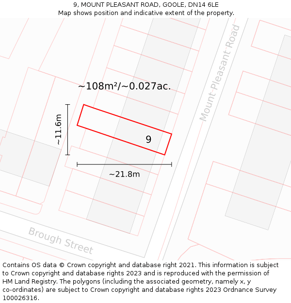 9, MOUNT PLEASANT ROAD, GOOLE, DN14 6LE: Plot and title map