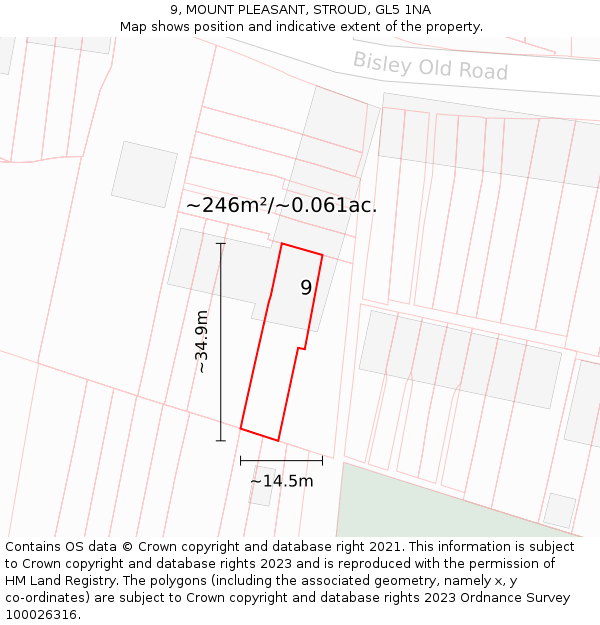 9, MOUNT PLEASANT, STROUD, GL5 1NA: Plot and title map