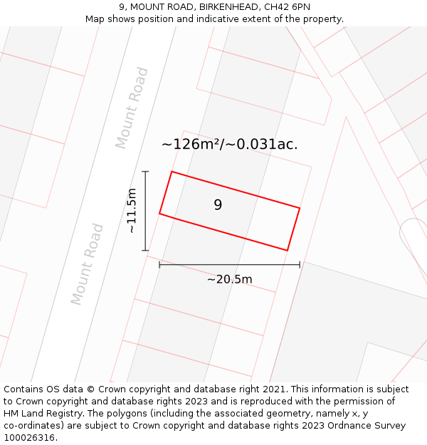 9, MOUNT ROAD, BIRKENHEAD, CH42 6PN: Plot and title map