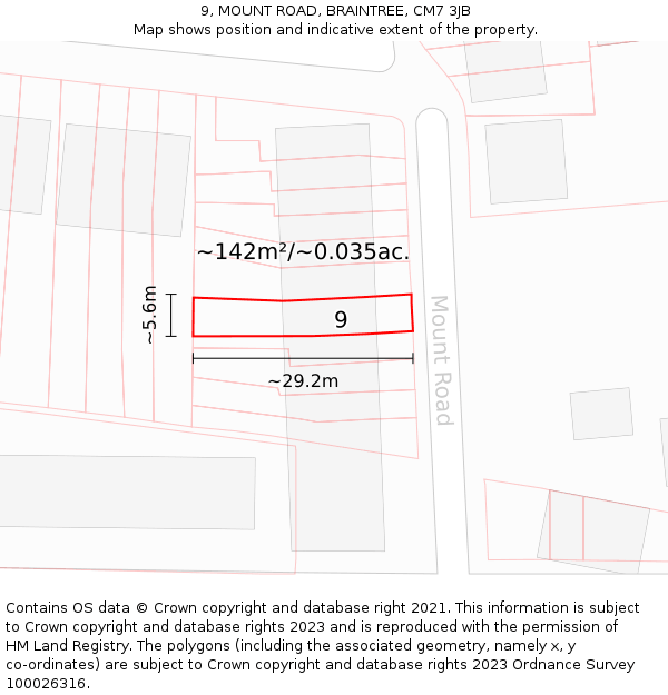 9, MOUNT ROAD, BRAINTREE, CM7 3JB: Plot and title map