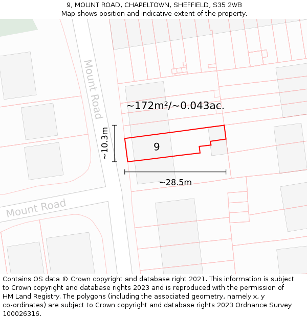 9, MOUNT ROAD, CHAPELTOWN, SHEFFIELD, S35 2WB: Plot and title map