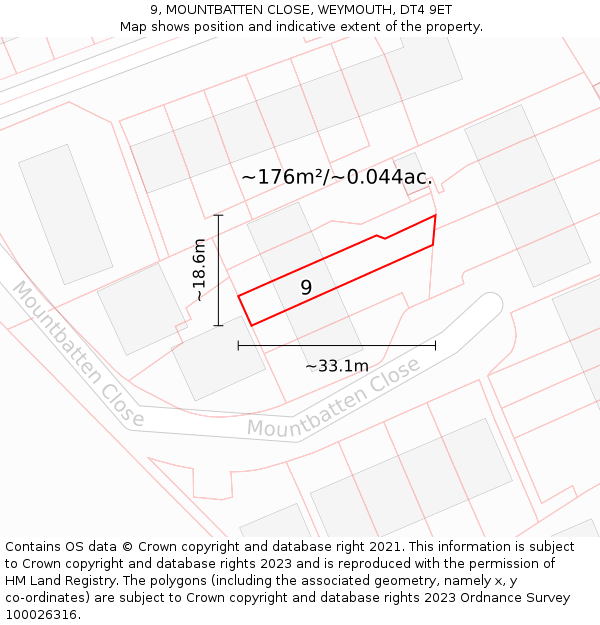 9, MOUNTBATTEN CLOSE, WEYMOUTH, DT4 9ET: Plot and title map