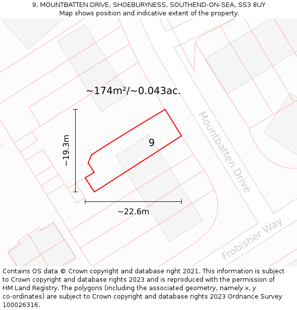 9, MOUNTBATTEN DRIVE, SHOEBURYNESS, SOUTHEND-ON-SEA, SS3 8UY: Plot and title map