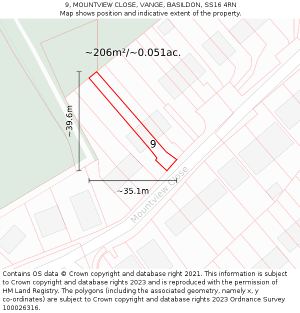 9, MOUNTVIEW CLOSE, VANGE, BASILDON, SS16 4RN: Plot and title map