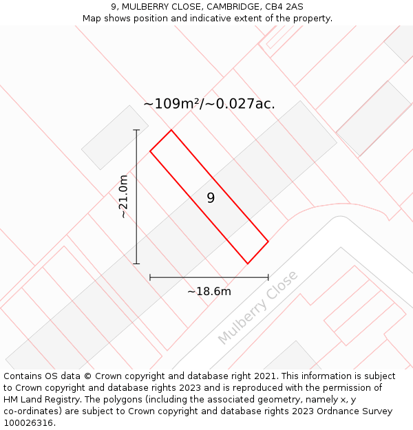 9, MULBERRY CLOSE, CAMBRIDGE, CB4 2AS: Plot and title map