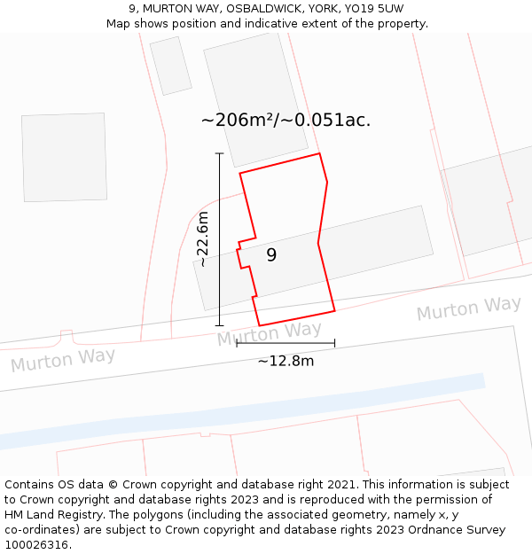 9, MURTON WAY, OSBALDWICK, YORK, YO19 5UW: Plot and title map