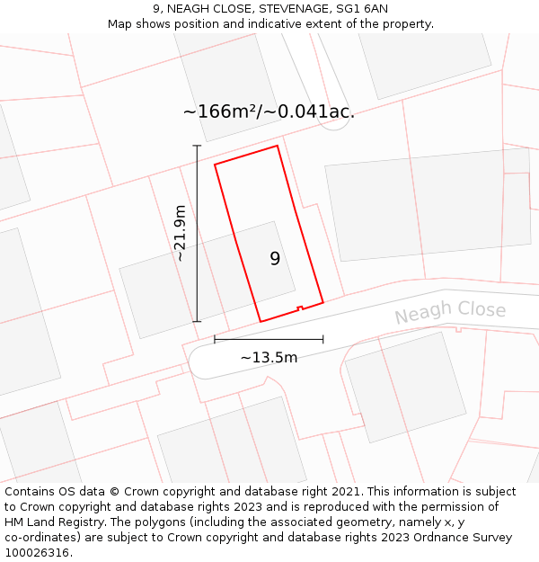 9, NEAGH CLOSE, STEVENAGE, SG1 6AN: Plot and title map