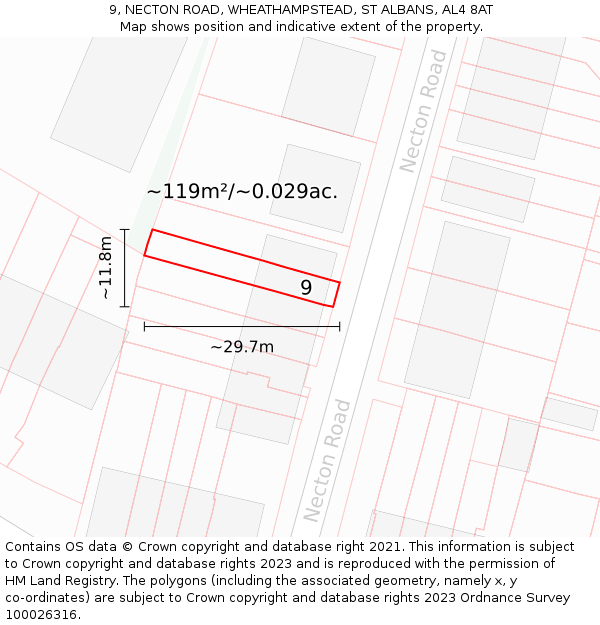 9, NECTON ROAD, WHEATHAMPSTEAD, ST ALBANS, AL4 8AT: Plot and title map