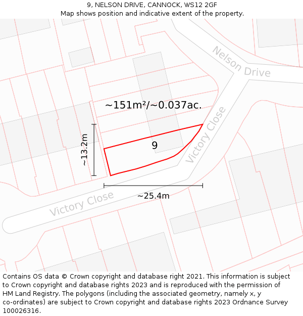 9, NELSON DRIVE, CANNOCK, WS12 2GF: Plot and title map