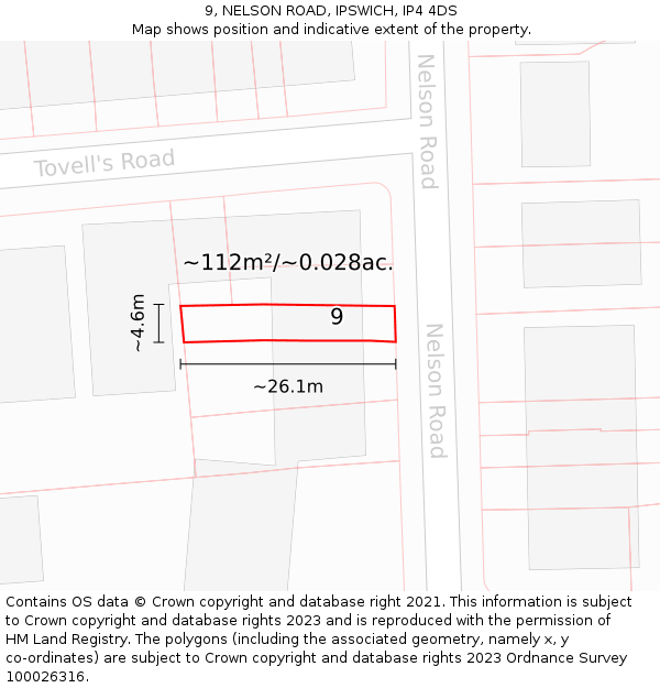 9, NELSON ROAD, IPSWICH, IP4 4DS: Plot and title map