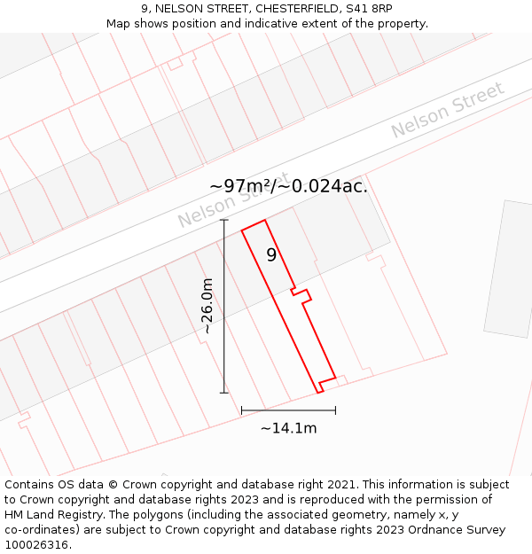 9, NELSON STREET, CHESTERFIELD, S41 8RP: Plot and title map