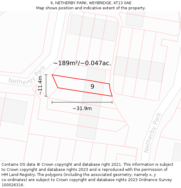 9, NETHERBY PARK, WEYBRIDGE, KT13 0AE: Plot and title map