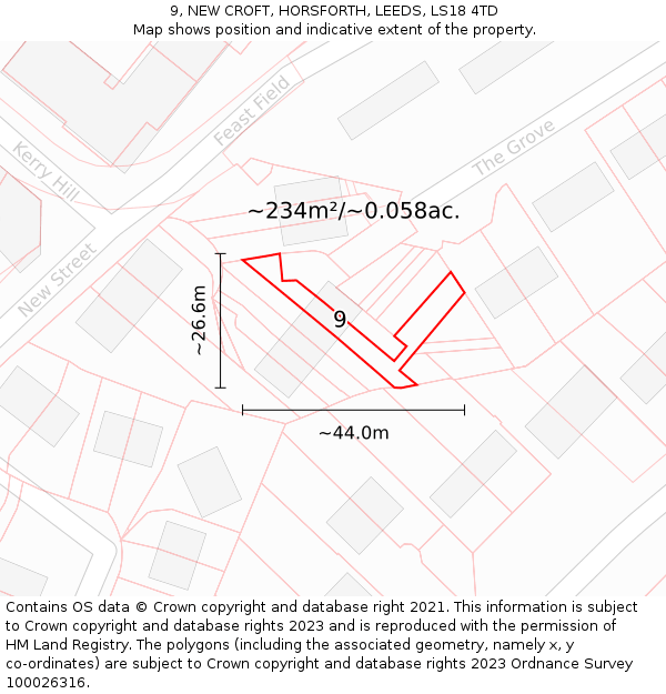 9, NEW CROFT, HORSFORTH, LEEDS, LS18 4TD: Plot and title map
