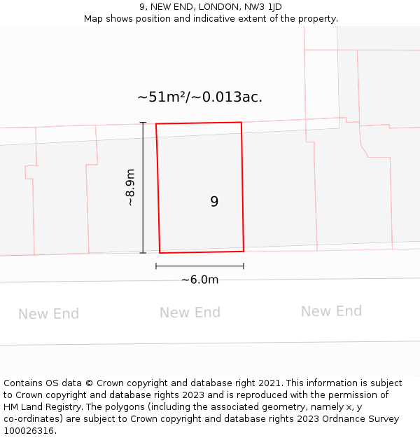 9, NEW END, LONDON, NW3 1JD: Plot and title map