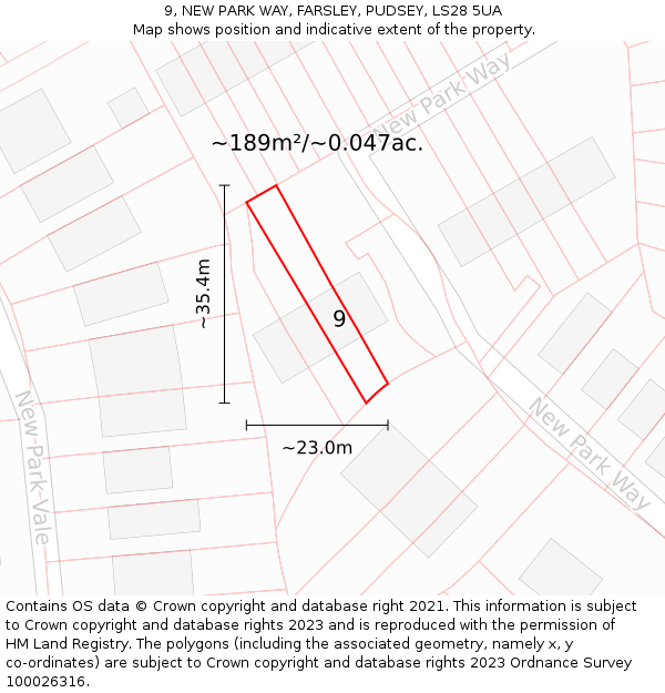 9, NEW PARK WAY, FARSLEY, PUDSEY, LS28 5UA: Plot and title map