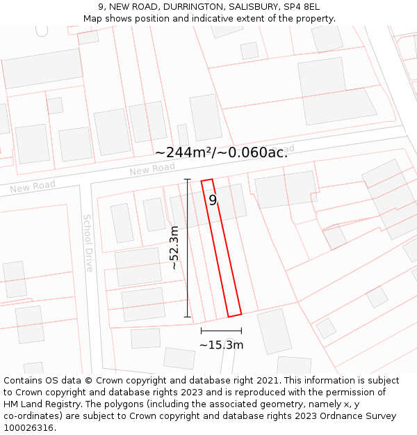 9, NEW ROAD, DURRINGTON, SALISBURY, SP4 8EL: Plot and title map