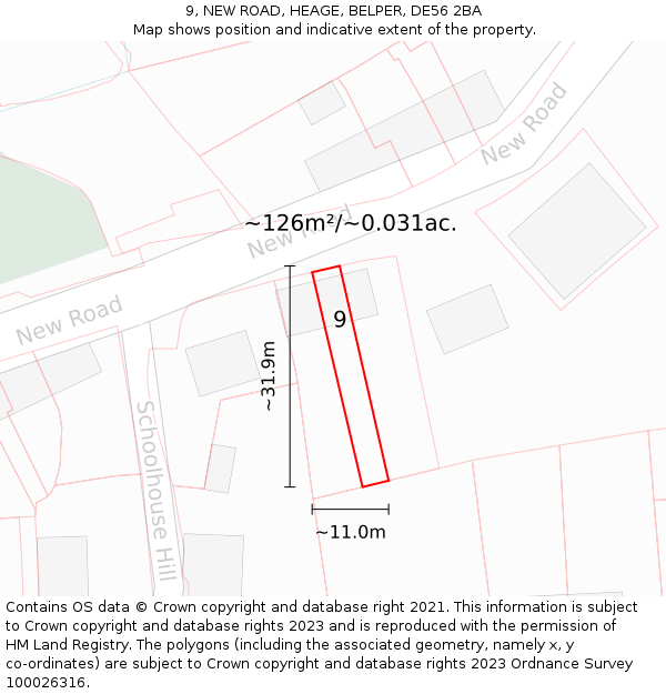 9, NEW ROAD, HEAGE, BELPER, DE56 2BA: Plot and title map