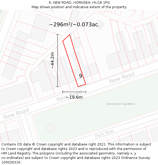 9, NEW ROAD, HORNSEA, HU18 1PG: Plot and title map