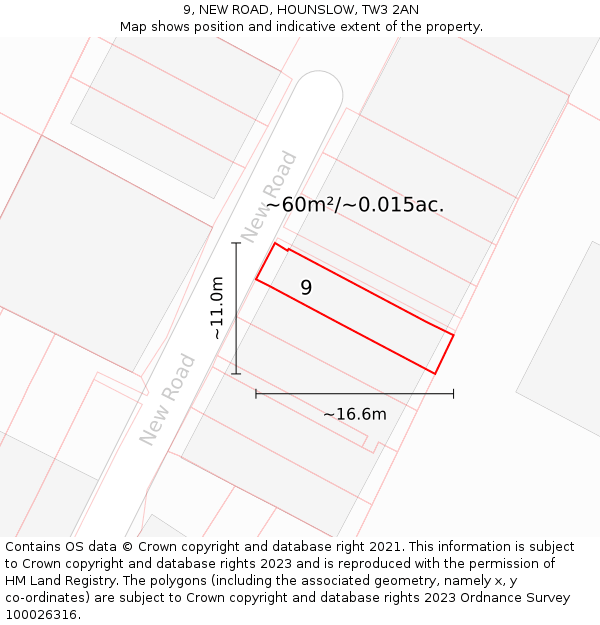 9, NEW ROAD, HOUNSLOW, TW3 2AN: Plot and title map