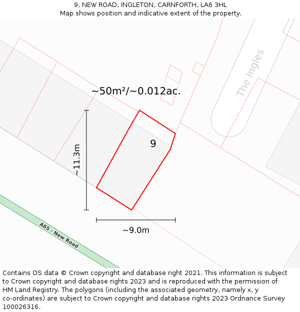 9, NEW ROAD, INGLETON, CARNFORTH, LA6 3HL: Plot and title map
