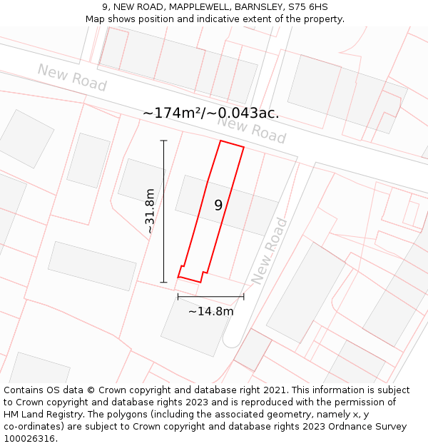 9, NEW ROAD, MAPPLEWELL, BARNSLEY, S75 6HS: Plot and title map