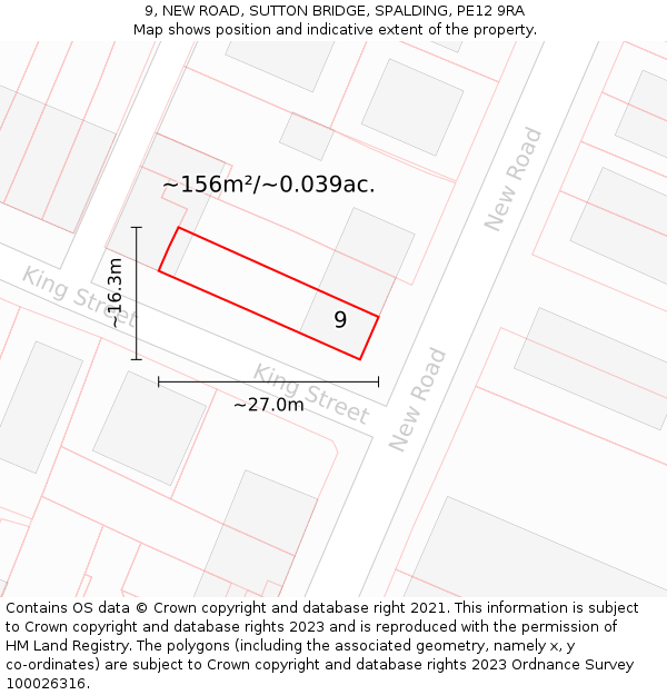 9, NEW ROAD, SUTTON BRIDGE, SPALDING, PE12 9RA: Plot and title map