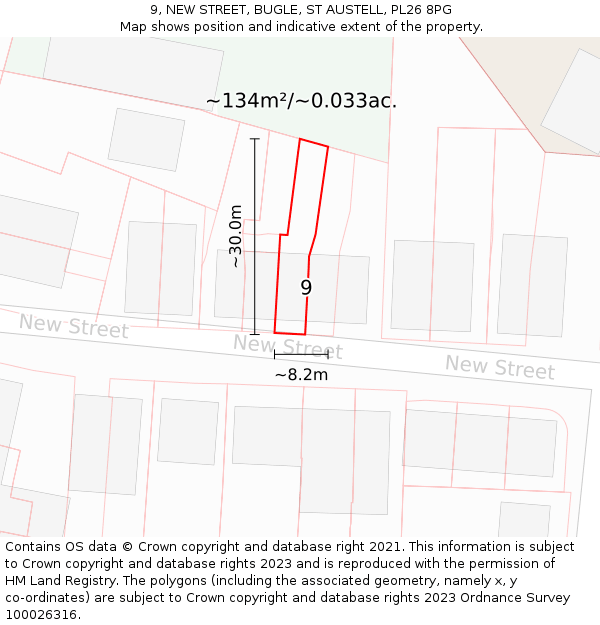 9, NEW STREET, BUGLE, ST AUSTELL, PL26 8PG: Plot and title map