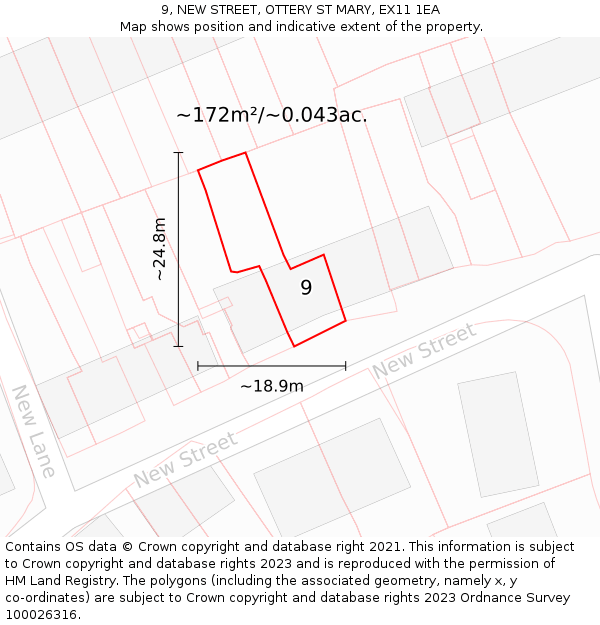 9, NEW STREET, OTTERY ST MARY, EX11 1EA: Plot and title map