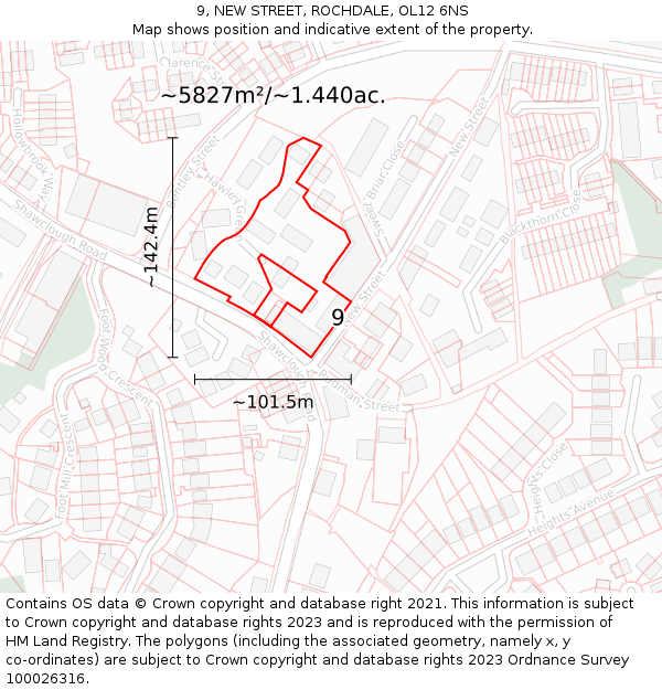 9, NEW STREET, ROCHDALE, OL12 6NS: Plot and title map