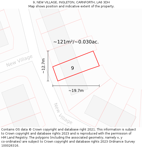 9, NEW VILLAGE, INGLETON, CARNFORTH, LA6 3DH: Plot and title map