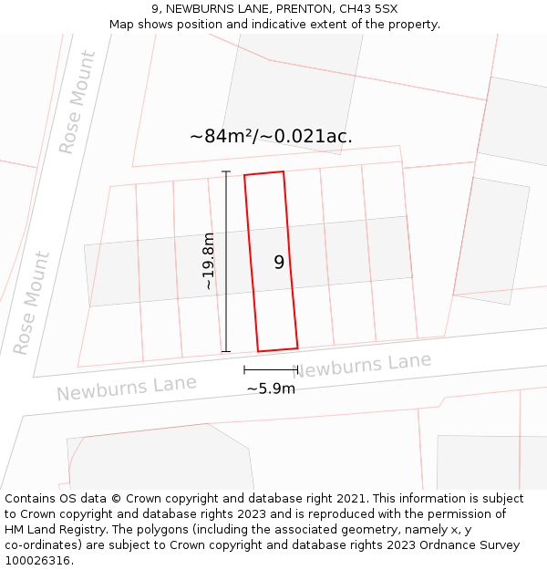 9, NEWBURNS LANE, PRENTON, CH43 5SX: Plot and title map