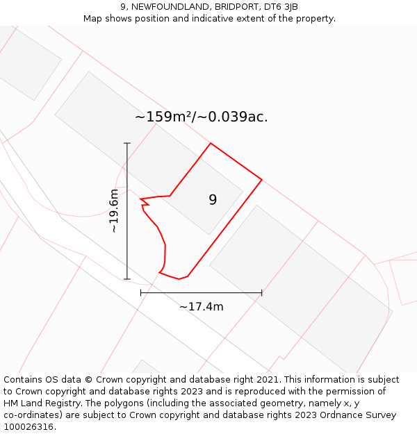 9, NEWFOUNDLAND, BRIDPORT, DT6 3JB: Plot and title map