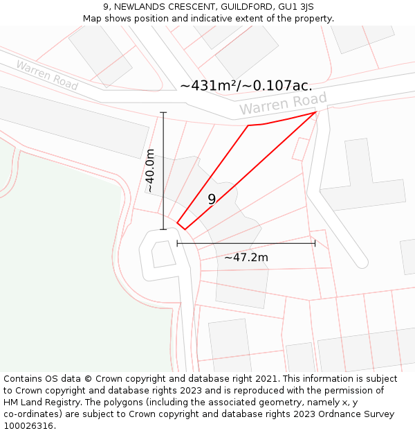 9, NEWLANDS CRESCENT, GUILDFORD, GU1 3JS: Plot and title map