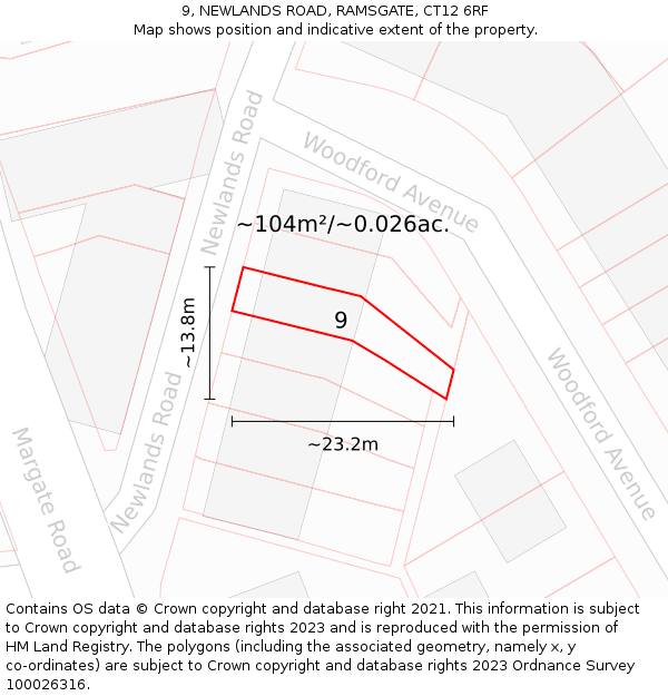 9, NEWLANDS ROAD, RAMSGATE, CT12 6RF: Plot and title map