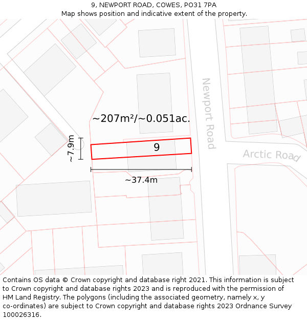 9, NEWPORT ROAD, COWES, PO31 7PA: Plot and title map