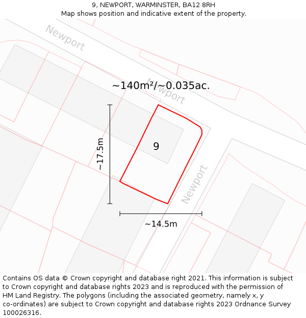 9, NEWPORT, WARMINSTER, BA12 8RH: Plot and title map