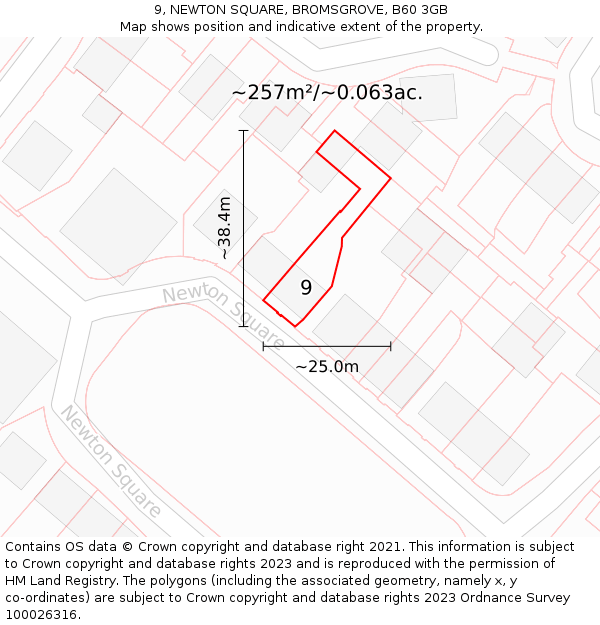 9, NEWTON SQUARE, BROMSGROVE, B60 3GB: Plot and title map