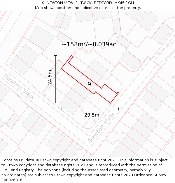9, NEWTON VIEW, FLITWICK, BEDFORD, MK45 1GH: Plot and title map