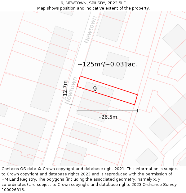 9, NEWTOWN, SPILSBY, PE23 5LE: Plot and title map